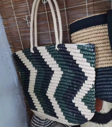 Stripe Green Women Straw Cage